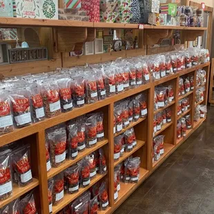 shelves of candy in a store