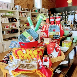 The chiefly Chiefs&apos; section of red and gold housewares.