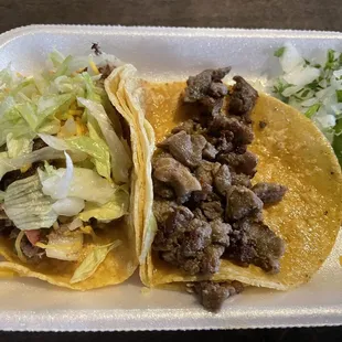 Carne asada and shredded tacos