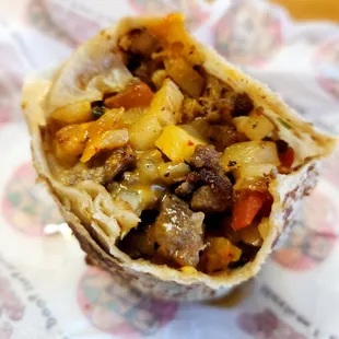 Inside the California Burrito. Carne, cheese, and fries