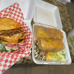 Birria tacos and chimichanga