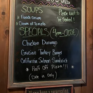 a menu on a chalkboard