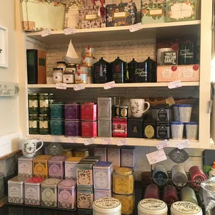A great selection of Harney &amp; Sons and Thés de la Pagode teas are on display in the kitchen!