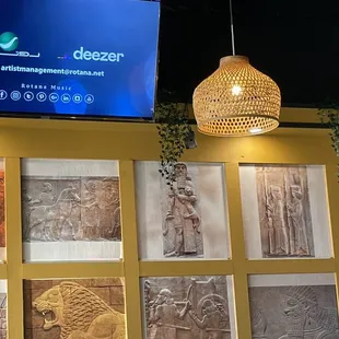 a wall of ancient artifacts