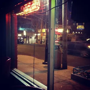 Looking out the front window at Gilhouly&apos;s, W. 39th &amp; Bell, KCMO