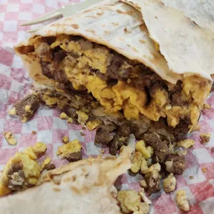 Steak, egg, potato breakfast burrito $9