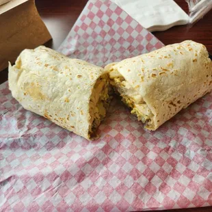 Amazing sausage, egg n potatoe breakfast burrito.. HUGE portion it was 2 meals. Queso cheese would be a great addition