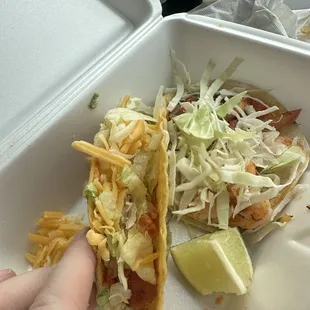 Chicken taco. Meat seasoned well but very basic
