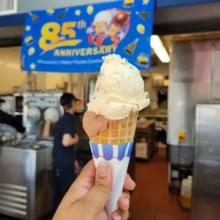 Monkey madness and chocolate custard in a waffle cone
