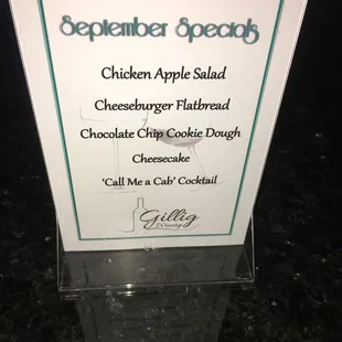 September 2018 food and drink Specials