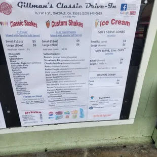 Shake &amp; Ice Cream menu