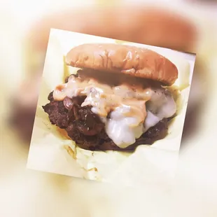 Introducing our &quot;Ranch mushroom Swiss&quot;  Swiss cheese, garlic mushrooms, grilled onions, and our homemade chipotle dressing