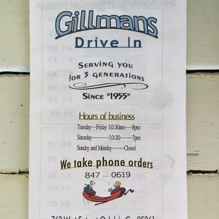 Front of menu