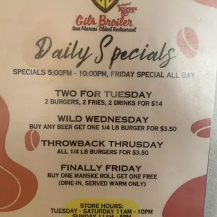 New daily specials 2024