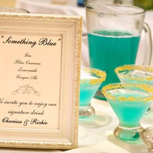 Custom cocktail creations for bride and groom by Gil's Elegant Catering in Dallas TX.