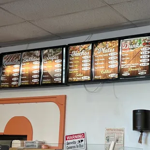 menus on the wall