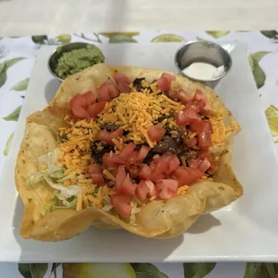 Taco salad with amazing homemade she&apos;ll not overly fried