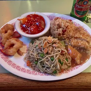 a plate of asian food