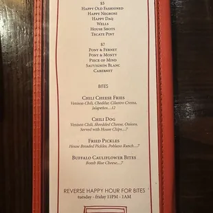 Happy hour menu