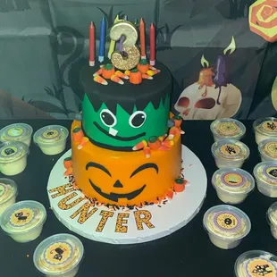 My sons birthday cake and banana pudding cups