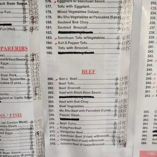Menu as of October 2023
