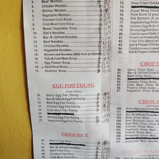 Menu as of October 2023
