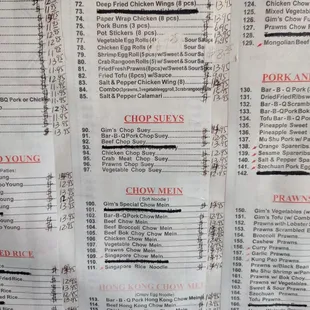 Menu as of October 2023
