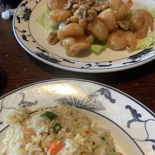 Honey Walnut shrimp and shrimp fried rice