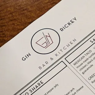 the menu for the gin rickey