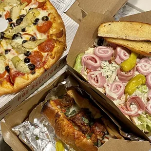 Create Your Own Pizza  Medium 12&quot;, antipasto salad, Meatball Sandwich.