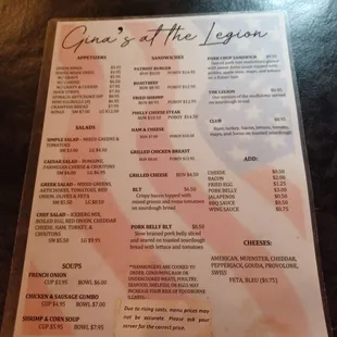 Menu features local favorites