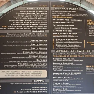 Menu - everything but the pizza