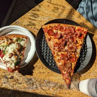 Pizza slice on the left, BiggaSlice on the right