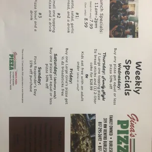 Weekly and lunch specials