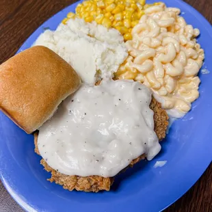 a blue plate of food