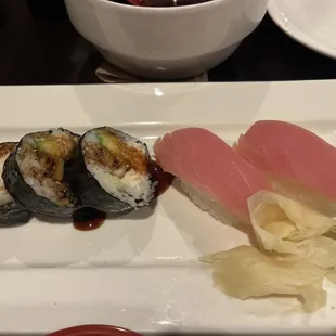 Crunchy Calamari Roll and tuna nigiri