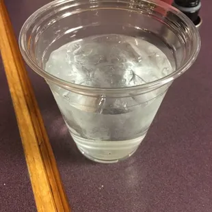 a glass of water on a table