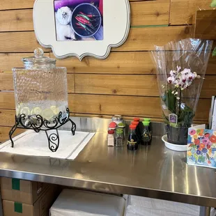 a table with a variety of food items