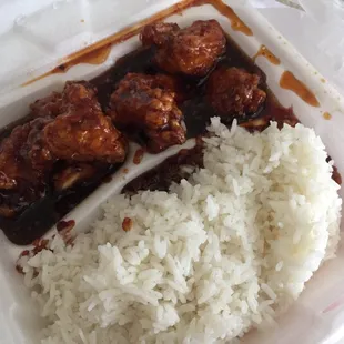 Orange chicken with rice (lunch portion)