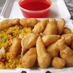 Very oily pork and very dry rice. Sauce was so so.