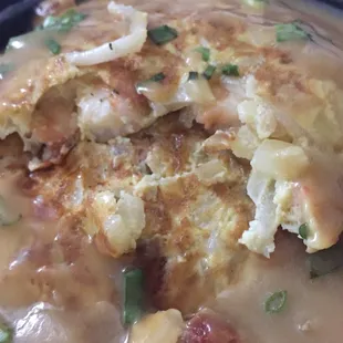 Closeup look of combination egg foo-young