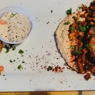 Hummus and chicken schwarma.