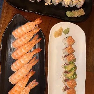 R6. Shaggy Dog Roll, shrimp ebi, R2. Houston Maki