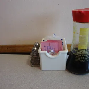Condiments at each table.