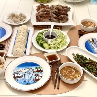 a table full of asian food