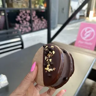Dipped Rocky road frozen macaron sandwich