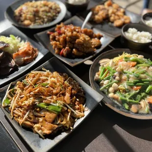 a variety of asian food