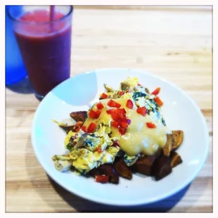 The Grilled Chicken Scramble and a Runner's Edge smoothie. Yum!