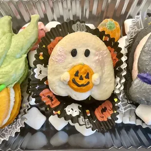 Haunted pack- pumpkin planter - reeces, ghost- toasted marshmallow, witch hat - skittles