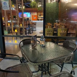 tables and chairs outside